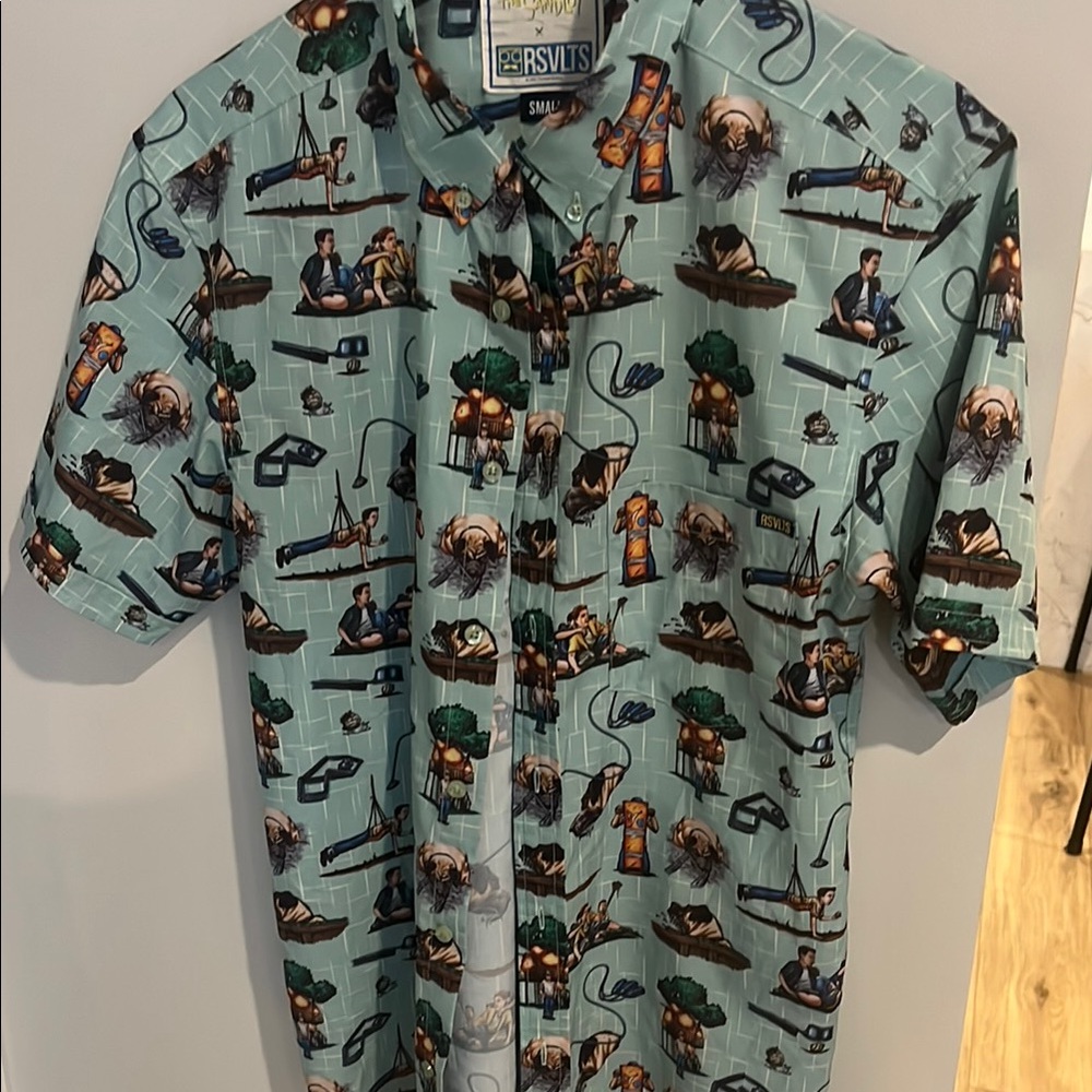 RSVLTS Men’s Light Green Short-Sleeve Button-Up Shirt SANDLOT baseball